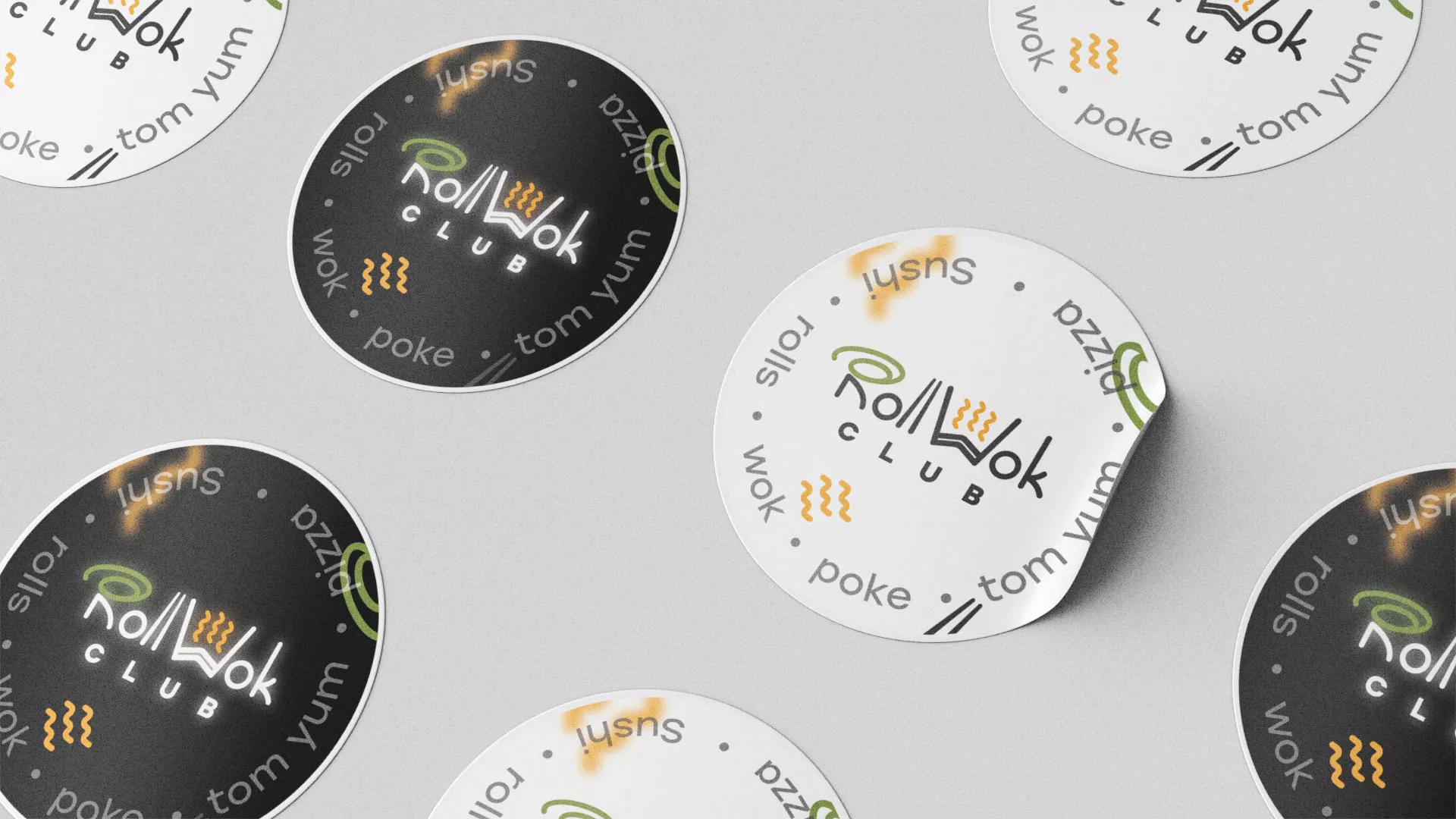 Разработка наклеек для суши-бара «Roll Wok Club» в Серове